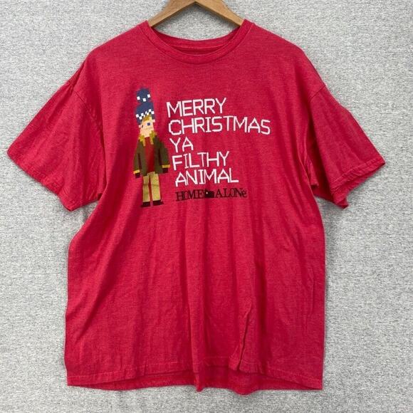 Home Alone Shirt Mens X Large Red Short Sleeve Merry Christmas Ya Filthy Animal - Picture 1 of 7